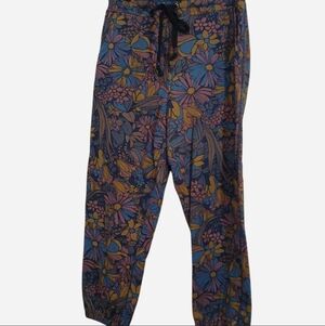 Anthropologie Floral Joggers Sweatpants Medium Purple Blue